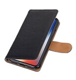 Vasket Læder Book Style Taske til iPhone X Sort