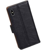 Vasket Læder Book Style Taske til iPhone X Sort