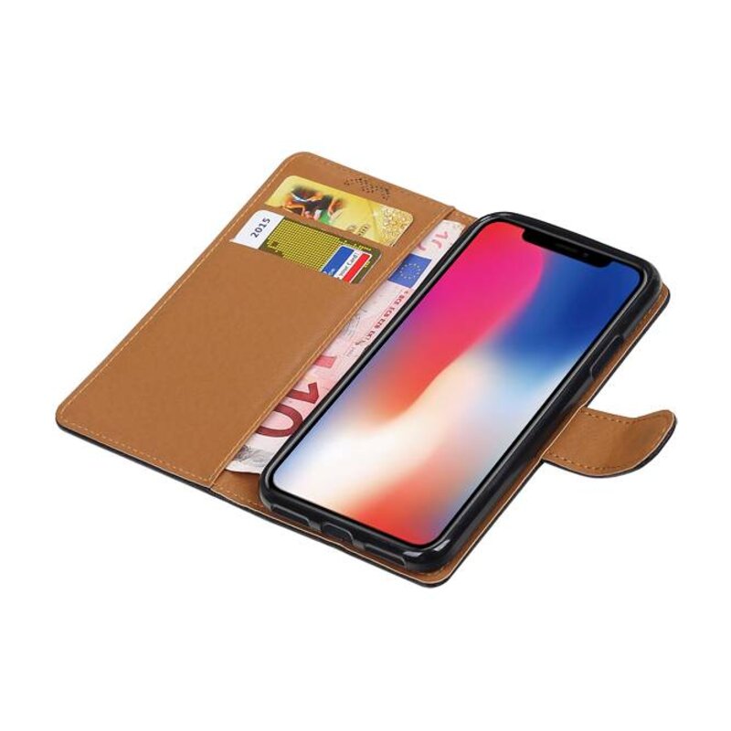 Vasket Læder Book Style Taske til iPhone X Sort