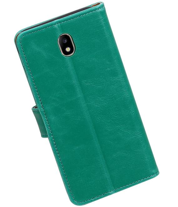 Træk op TPU PU Læder Book Style Galaxy J7 Pro Green