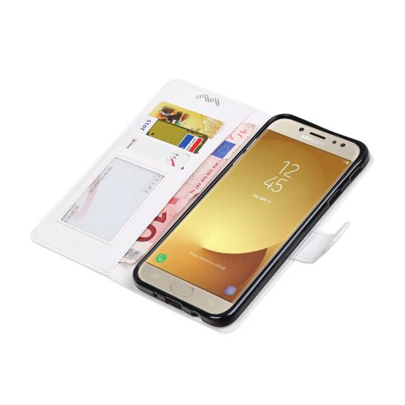 Galaxy J7 2017 cassa del raccoglitore del caso Tipo di libri portafoglio Bianco