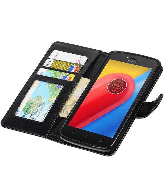 Moto C Portemonnee hoesje booktype wallet case Zwart