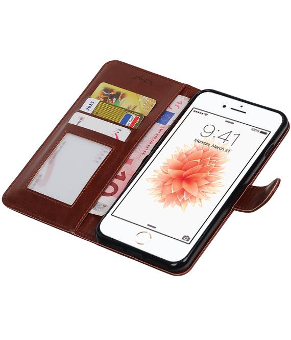 7 Plus iPhone cassa del raccoglitore di caso booktype portafoglio Brown