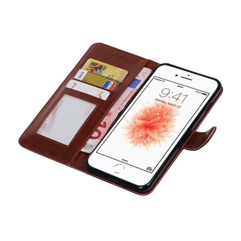 7 Plus iPhone cassa del raccoglitore di caso booktype portafoglio Brown