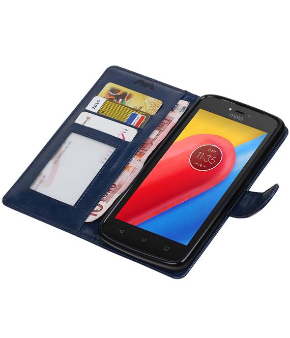 Moto C Portemonnee hoesje booktype wallet case Donkerblauw