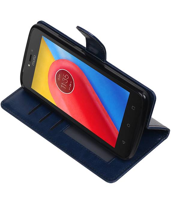 Moto C Portemonnee hoesje booktype wallet case Donkerblauw