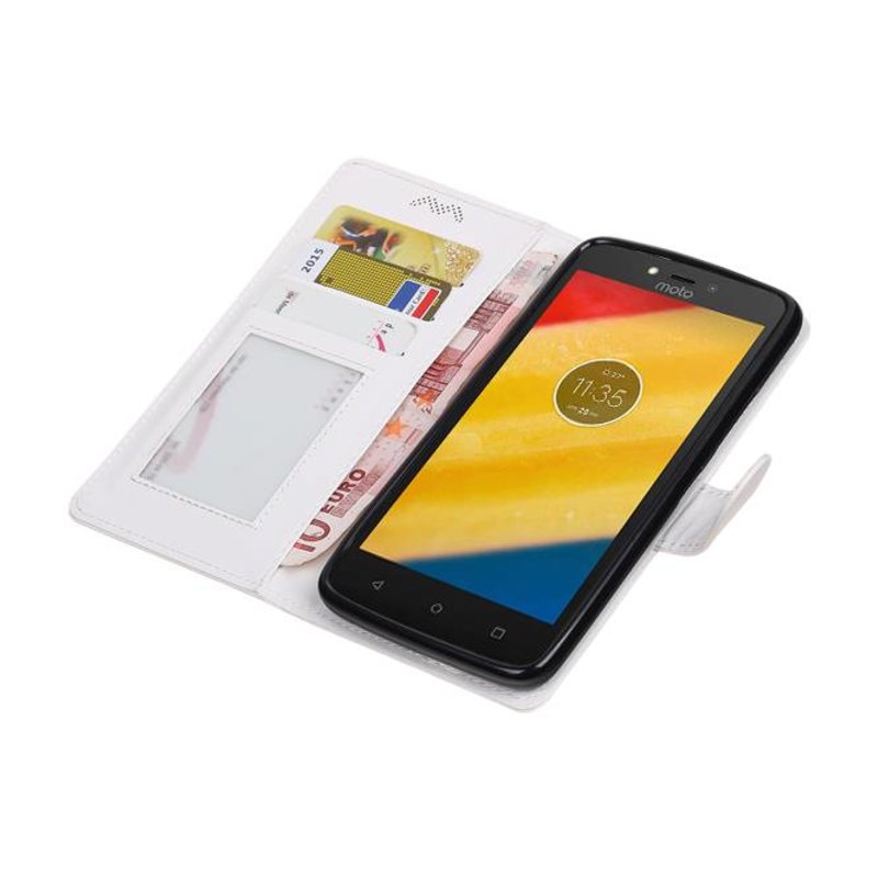 Moto C Plus Wallet tilfælde bog typen tegnebog sag Hvid
