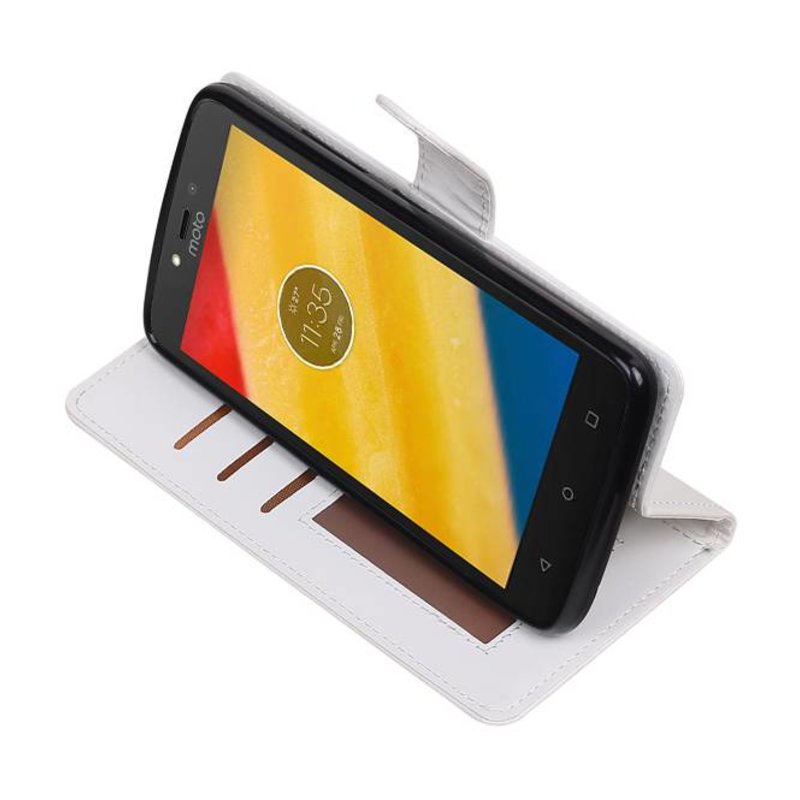 Moto C Plus Wallet tilfælde bog typen tegnebog sag Hvid