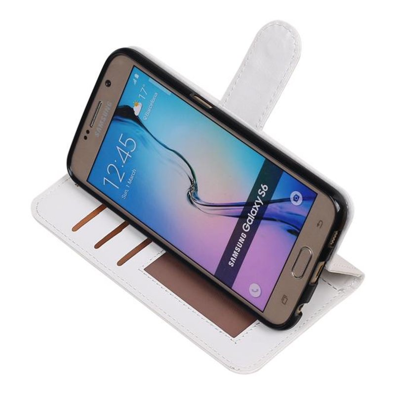 Galaxy S6 caja de la carpeta caso de libros cartera blanca