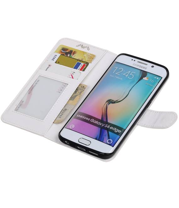 Galaxy S6 Edge caja de la carpeta caso de libros cartera blanca