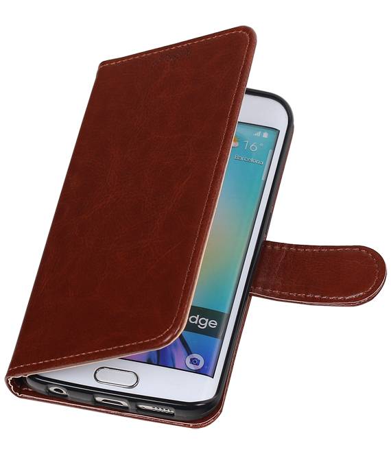 Galaxy S6 bord Wallet cas étui portefeuille type de livre Brown