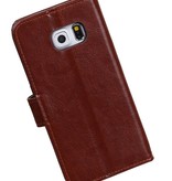 Galaxy S6 bord Wallet cas étui portefeuille type de livre Brown