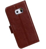 Galaxy S6 Edge Wallet tilfælde bog typen tegnebog sag Brown