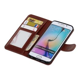 Galaxy S6 bord Wallet cas étui portefeuille type de livre Brown