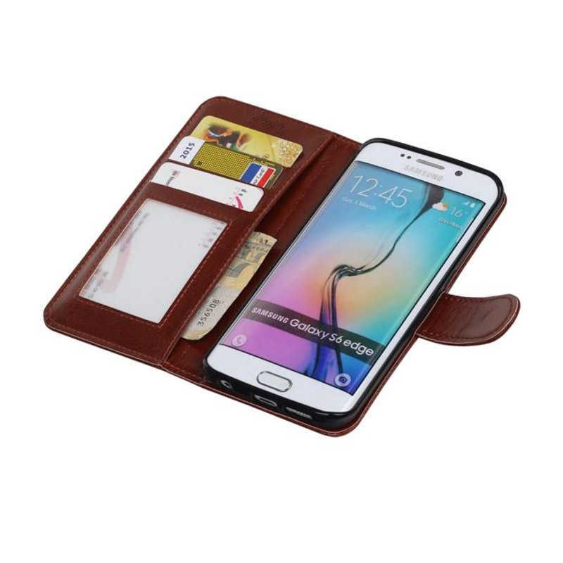 Galaxy S6 Edge Wallet tilfælde bog typen tegnebog sag Brown