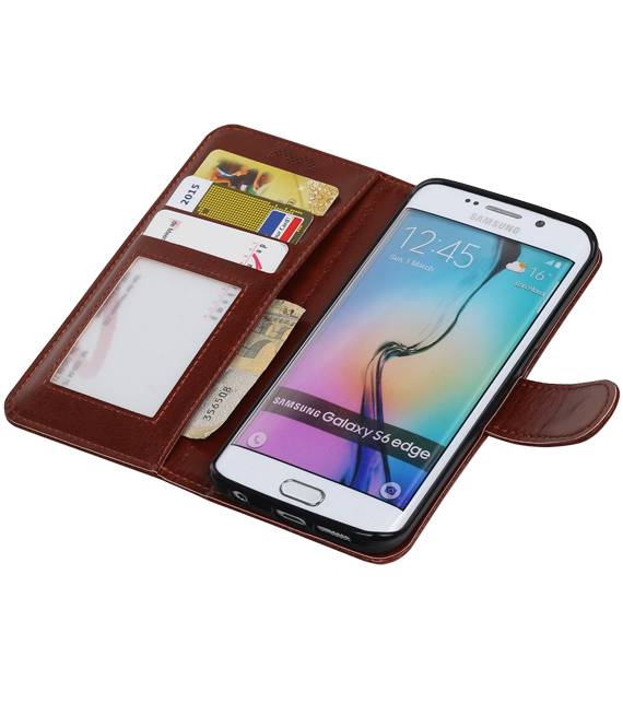 Galaxy S6 bord Wallet cas étui portefeuille type de livre Brown