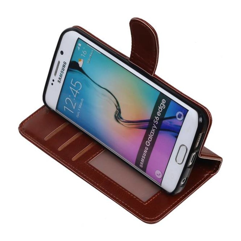 Galaxy S6 Edge Wallet tilfælde bog typen tegnebog sag Brown