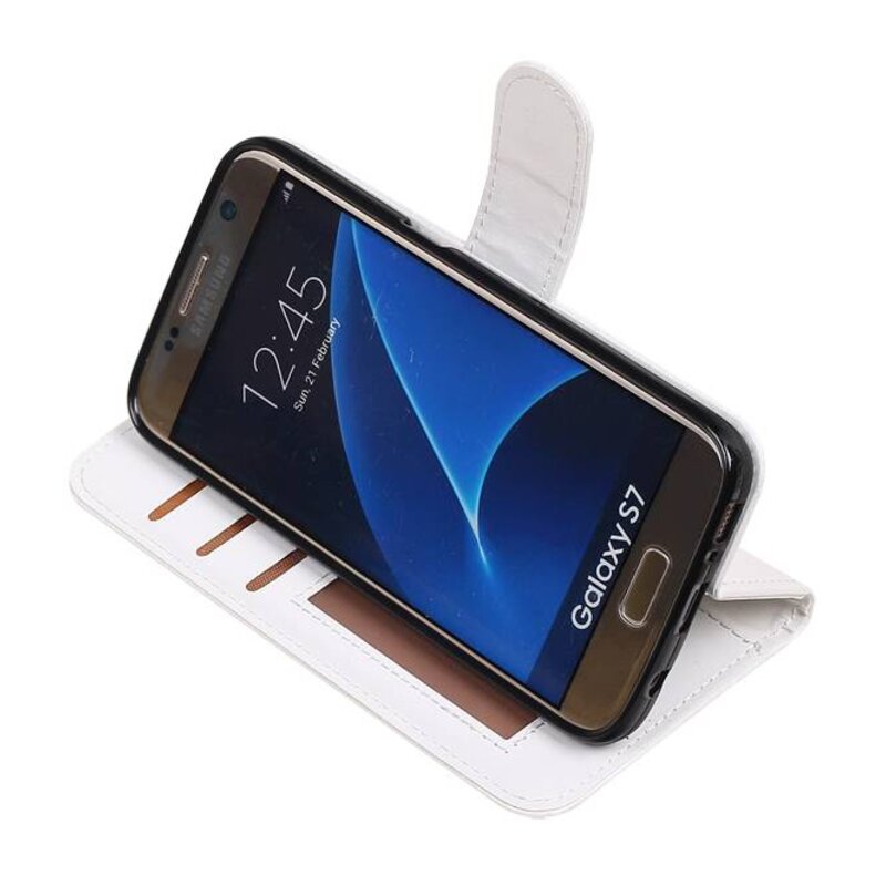 Galaxy S7 Wallet tilfælde bog typen tegnebog sag Hvid