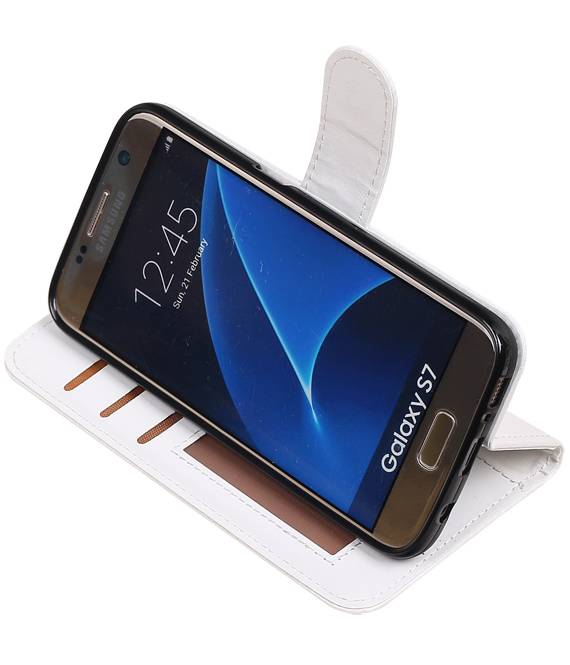 Galaxy S7 Wallet tilfælde bog typen tegnebog sag Hvid