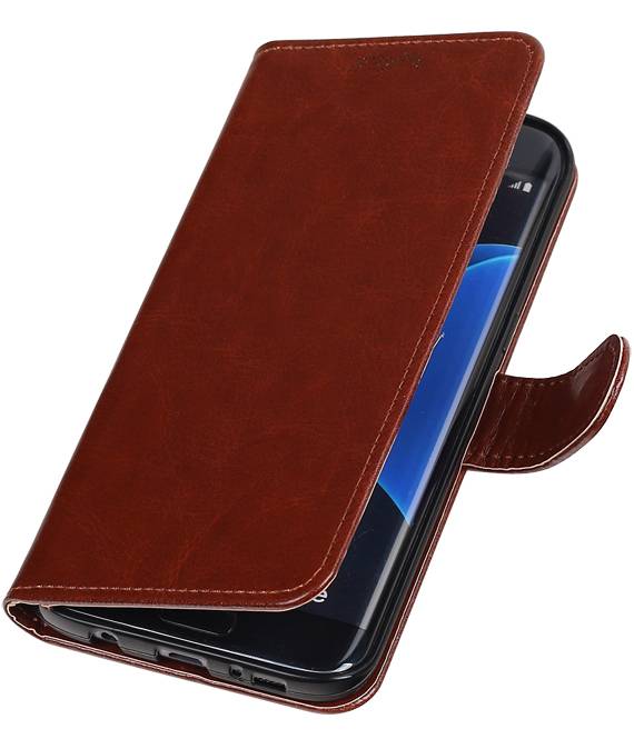 Galaxy S7 bord Type de livre de étui portefeuille portefeuille affaire Brown