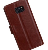 Galaxy S7 bord Type de livre de étui portefeuille portefeuille affaire Brown