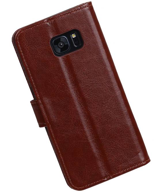 Galaxy S7 bord Type de livre de étui portefeuille portefeuille affaire Brown