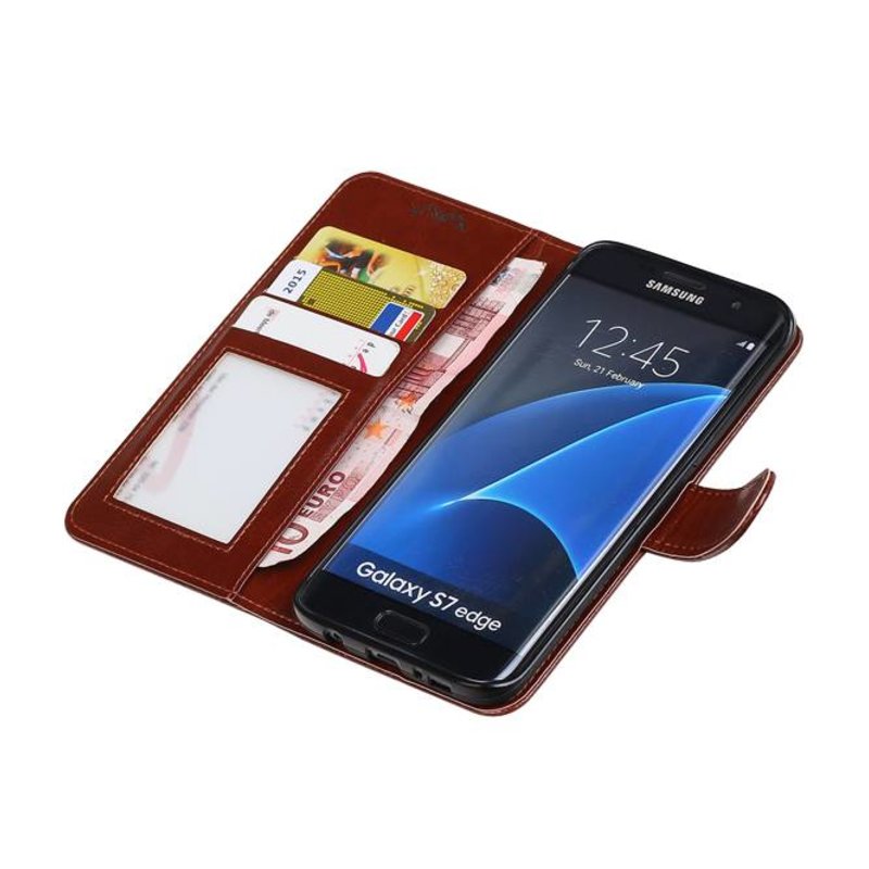 Galaxy S7 bord Type de livre de étui portefeuille portefeuille affaire Brown