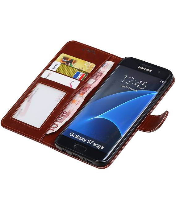 Galaxy S7 bord Type de livre de étui portefeuille portefeuille affaire Brown