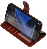 Galaxy S7 bord Type de livre de étui portefeuille portefeuille affaire Brown