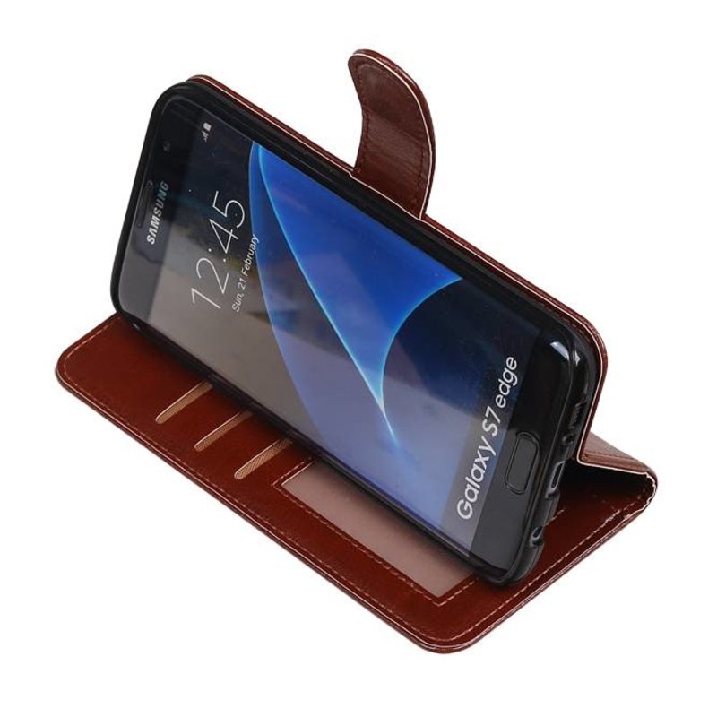 Galaxy S7 bord Type de livre de étui portefeuille portefeuille affaire Brown
