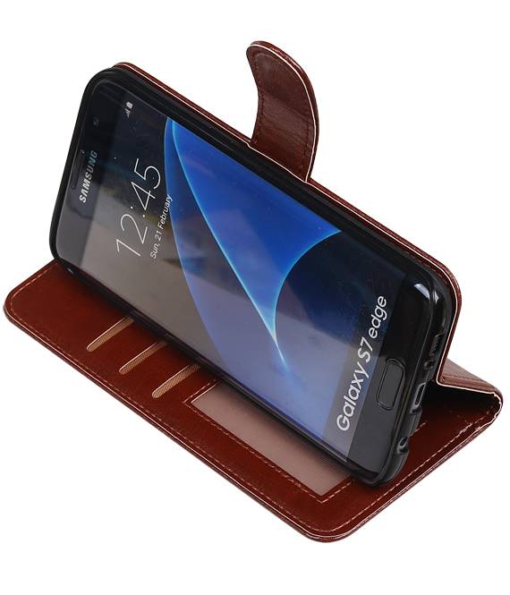 Galaxy S7 Edge caja de la carpeta caso de libros Carpeta de Brown