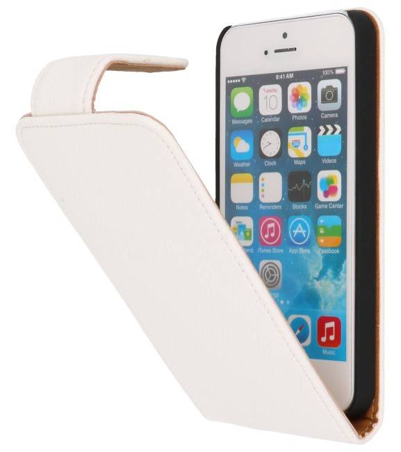 Litchi Classic Flip Taske til iPhone 5 Hvid