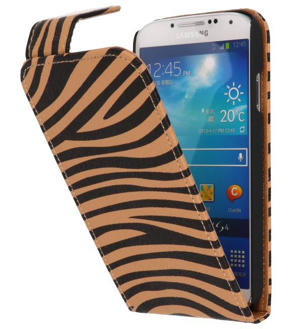 El caso del tirón cebra clásico para i9500 Galaxy S4 Brown