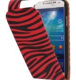 El caso del tirón cebra clásico para i9500 Galaxy S4 Rojo