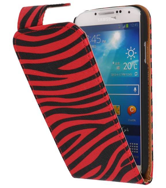 Zebra Classic Flip Hoes voor Galaxy S4 i9500 Rood