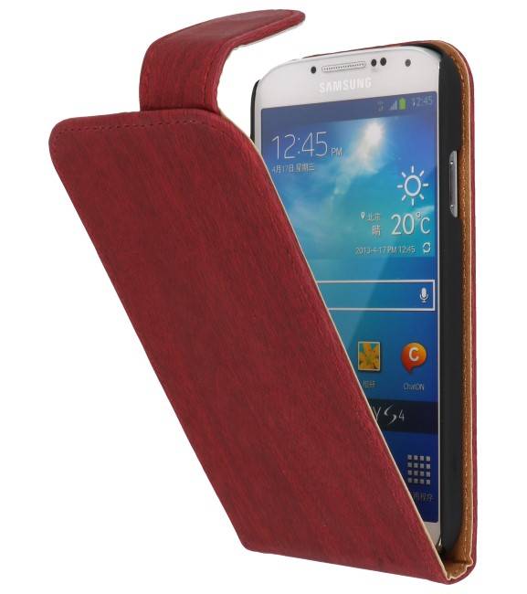 Wood Classic Flip Hoes voor Galaxy S4 i9500 Rood
