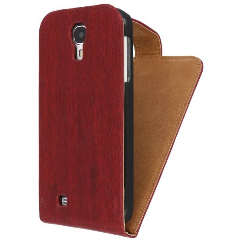 Wood Classic Flip Hoes voor Galaxy S4 i9500 Rood