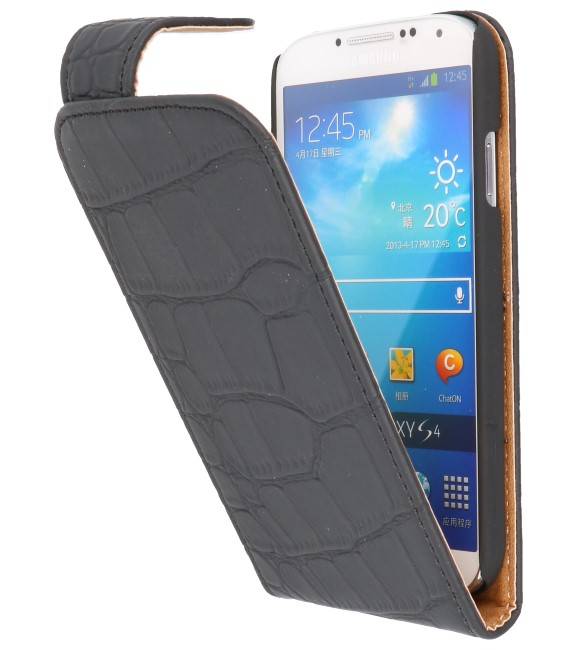 Klassisk krokodille Flip Taske til Galaxy S4 i9500 Sort