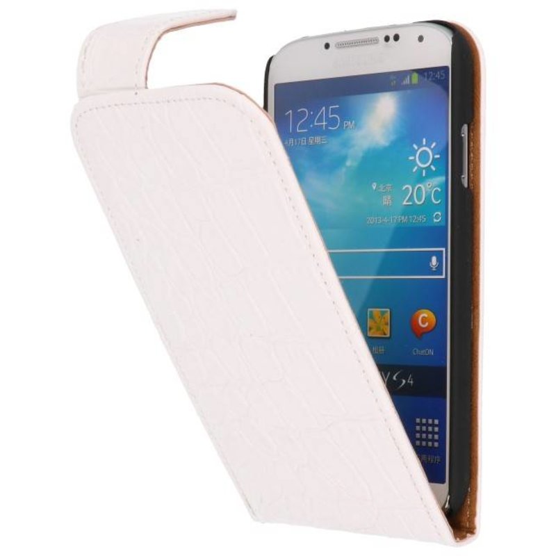 Klassisk krokodille Flip Taske til Galaxy S4 i9500 Hvid