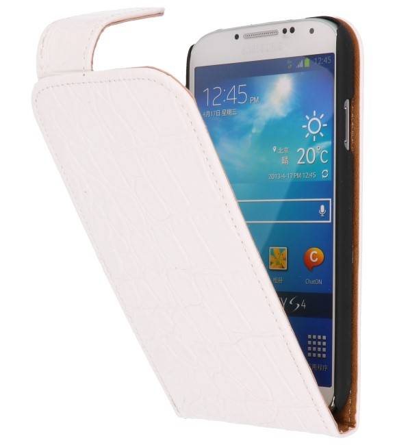 Klassisk krokodille Flip Taske til Galaxy S4 i9500 Hvid