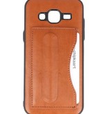 Debout étui portefeuille TPU pour Galaxy J3 / 2016 Brown J3