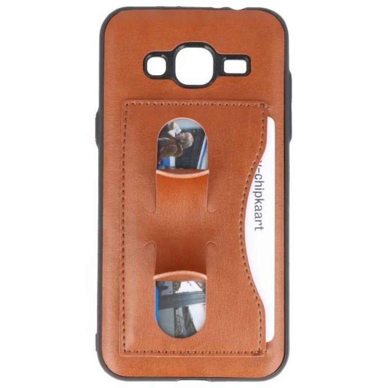 De pie caja de la carpeta de TPU para la galaxia J3 / J3 2016 Brown