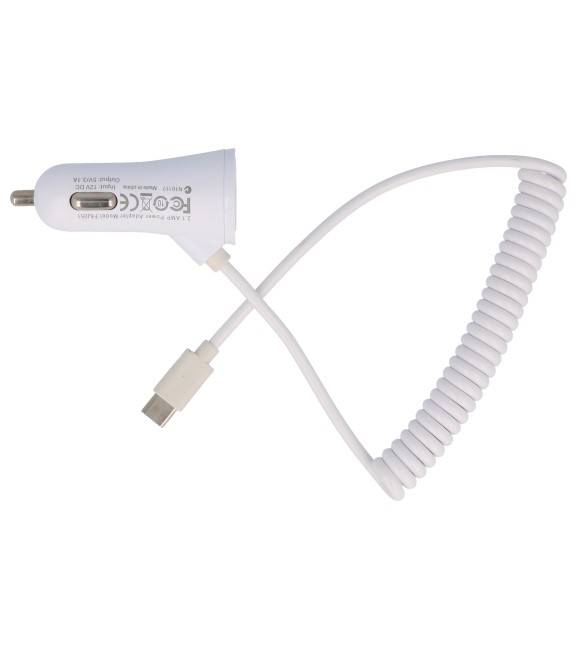 Autolader met 2 USB 3.1A voor TYPE C Telefoon