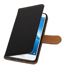 Gewaschenem Leder-Buch-Art-Fall für Huawei Y7 / Y7 Prime Schwarz