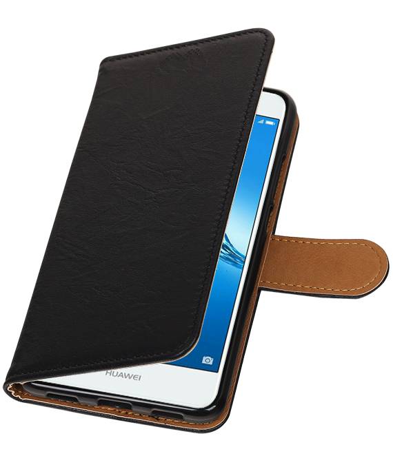 Gewaschenem Leder-Buch-Art-Fall für Huawei Y7 / Y7 Prime Schwarz