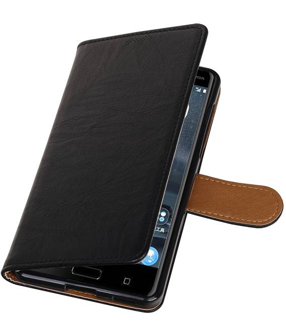 Washed Leather Bookstyle Case for Nokia 7 Black