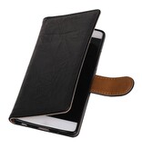 Vasket Læder Book Style Taske til Huawei P9 Lite Mini Sort