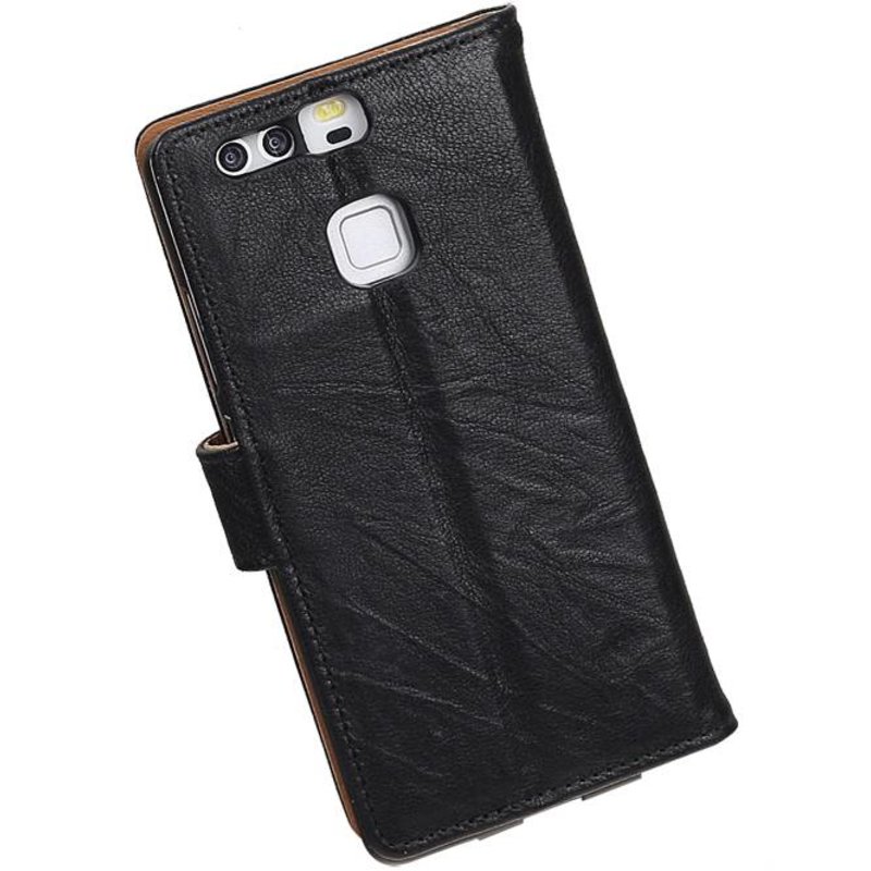 Washed Leer Bookstyle Hoes voor Huawei P9 Lite mini Zwart