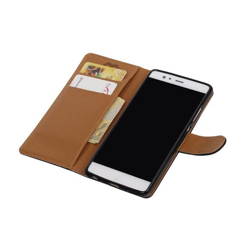 Washed Leer Bookstyle Hoes voor Huawei P9 Lite mini Zwart