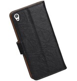 Gewaschenem Leder-Buch-Art-Fall für Sony Xperia XA Schwarz